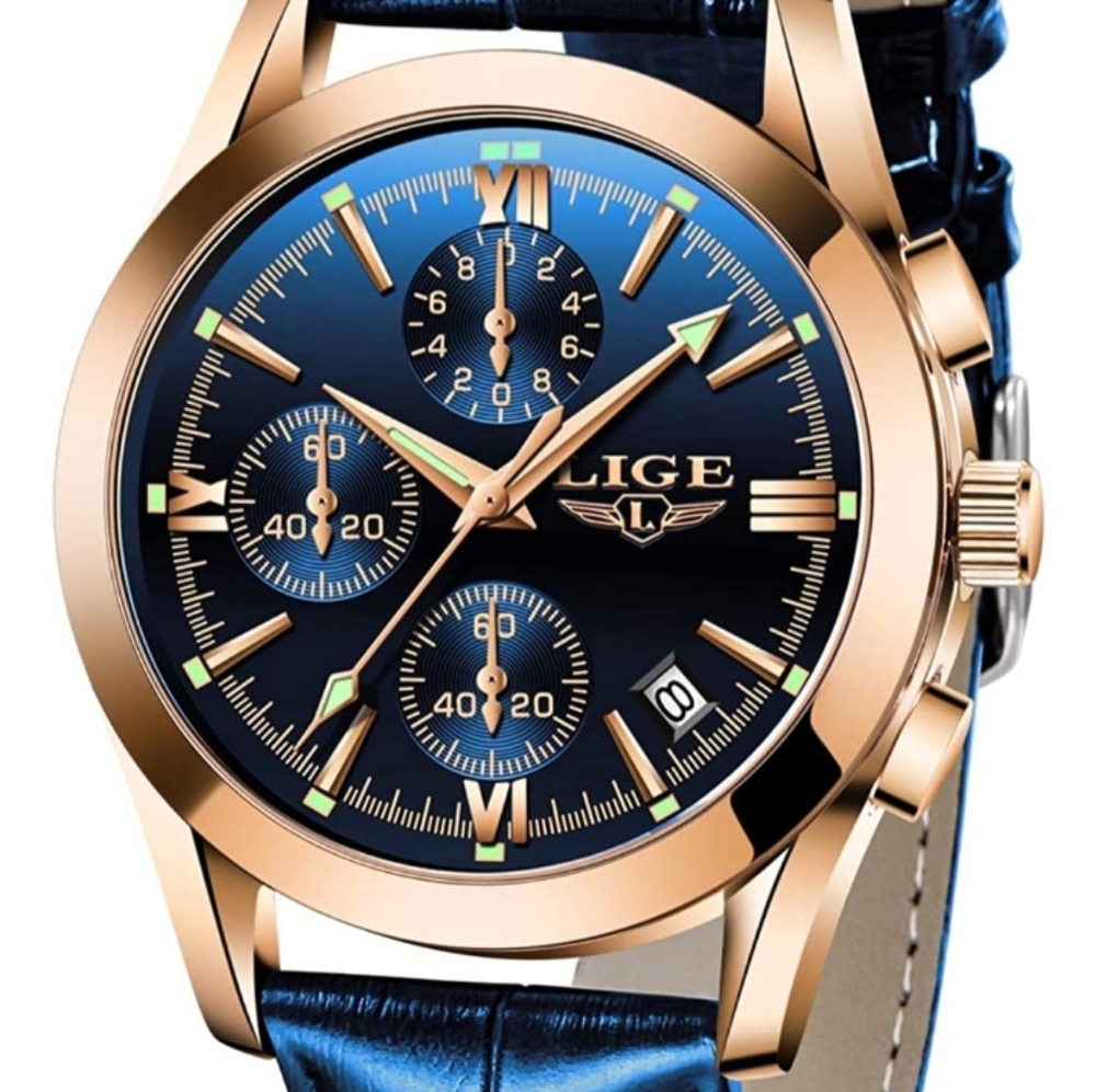 Mens Watch Leather Analog Quartz Wristwatch Men